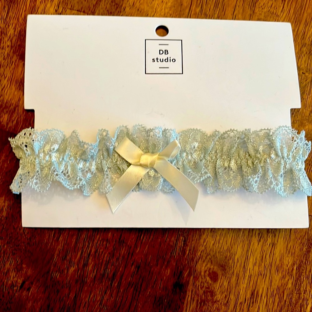David’s Bridal light blue ruffle lace garter